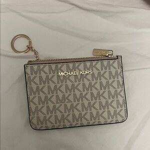 Michael Kors Beige and Gold Logo Keychain Pouch